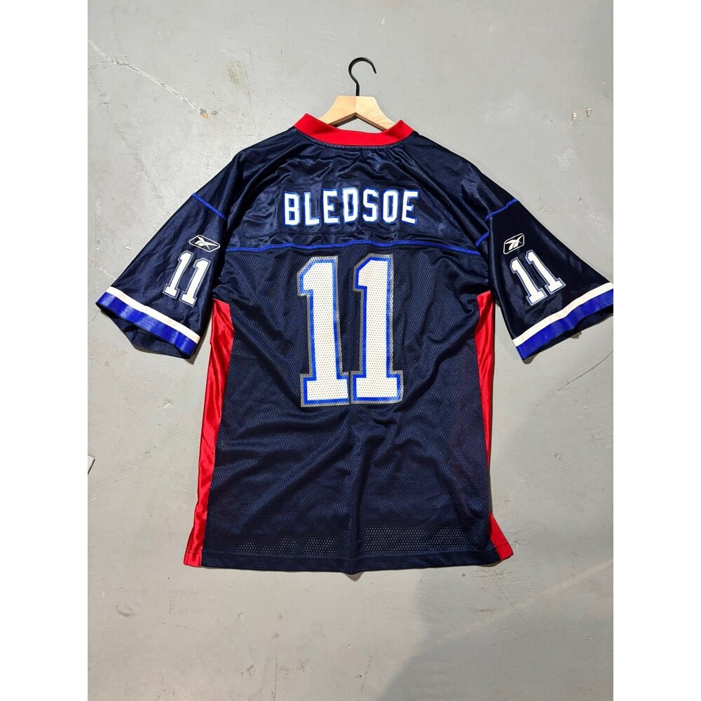 Vintage Drew Bledsoe Buffalo Bills Jersey Mens Large Blue Reebok NFL Football